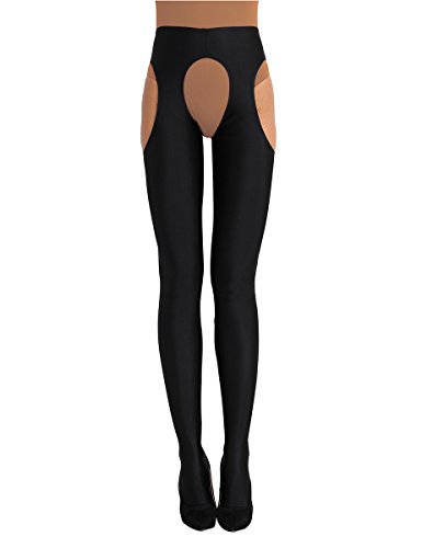 TiaoBug Damen Ouvert Strumpfhose Stretch Pantyhose Offen Im Schritt Leggings Dessous Lange Strapsstrümpfe Socken Hot Pants Schwarz XL von TiaoBug