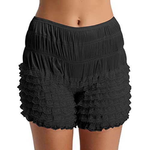 TiaoBug Damen Unterhose langes Bein Schlüpfer Slip mit Rüschen Spitze Frauen Sicherheits Shorts Unterwäsche Leggings Kurz Mit Spitze Yoga Hose Shorts Tanzen M-XL Schwarz M von TiaoBug