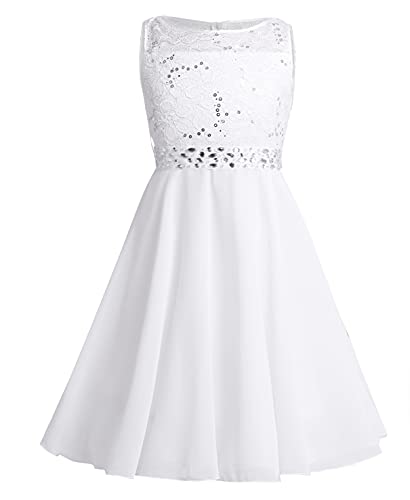TiaoBug Festlich Mädchen Kleid für Kinder Prinzessin Spitzen Kleider Hochzeit Blumenmädchenkleid 92 104 116 128 140 152 164 Elfenbein 152 von TiaoBug
