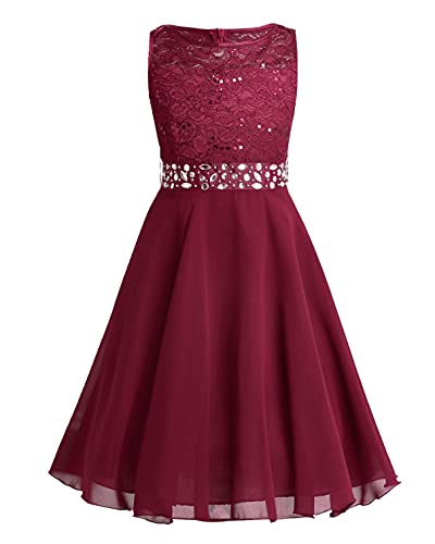 TiaoBug Festlich Mädchen Kleid für Kinder Prinzessin Spitzen Kleider Hochzeit Blumenmädchenkleid 92 104 116 128 140 152 164 Rot 152 von TiaoBug