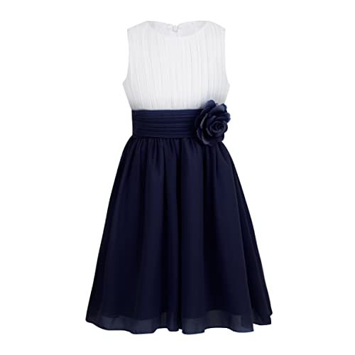 TiaoBug Festliches Mädchen Kleider für Hochzeit Sommer Brautjungfern Blumenmädchen Kinder Chiffon Kleid elegant zweifarbig Partykleid gr. 104-164 Weiß&Dunkelblau 128 von TiaoBug