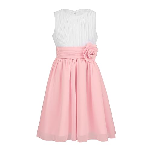 TiaoBug Festliches Mädchen Kleider für Hochzeit Sommer Brautjungfern Blumenmädchen Kinder Chiffon Kleid elegant zweifarbig Partykleid gr. 104-164 Weiß&Rosa 116 von TiaoBug