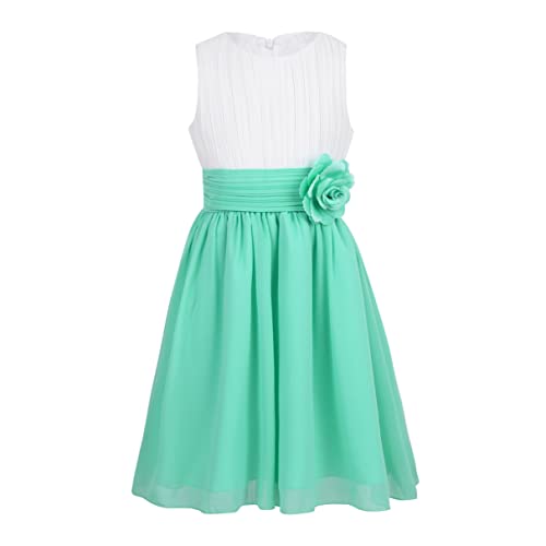 TiaoBug Festliches Mädchen Kleider für Hochzeit Sommer Brautjungfern Blumenmädchen Kinder Chiffon Kleid elegant zweifarbig Partykleid gr. 104-164 Weiß&Türkis 164 von TiaoBug