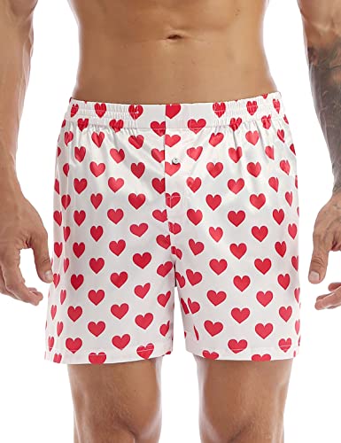 TiaoBug Herren Männer Satin Boxershorts mit Rentier Geweih Muster Weinachten Kostüm Unterhosen kurz Shorts sexy Unterwäsche M-XXL Weiß Herz XL von TiaoBug