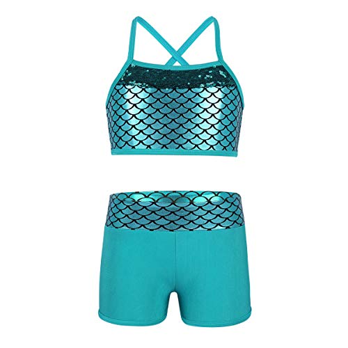 TiaoBug Mädchen Bikini Bademode 2tlg Tankini Set Kinder Schwimmanzug Badeanzug sportlich 104 116 128 140 152 Bade Schwimm Bekleidung Swimwear Türkis 140 von TiaoBug