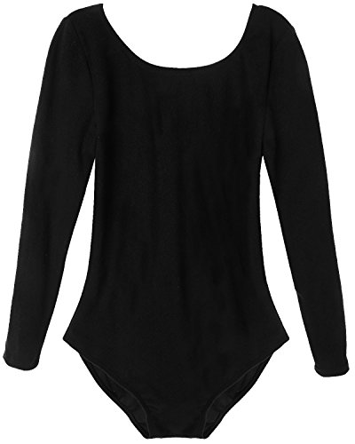 TiaoBug Mädchen Body Kinder Kurzarm Langarm Ballettanzug Turnanzug Trikot Gymnastikanzug (140, Schwarz Langarm) von TiaoBug