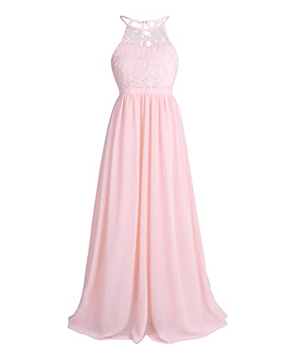 TiaoBug Blumenmädchenkleid festlich Mädchen Kleid Kinder Lange Chiffon Kleider Hochzeit Partykleid 104 116 128 140 152 164 Perlen Rosa 152 von TiaoBug