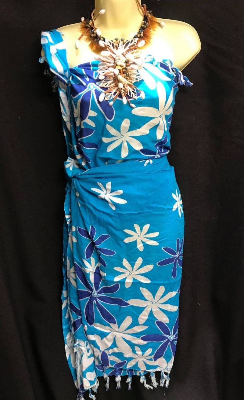 Hawaiian Fransen Blumen Blau Tiare Blume Sarong von TiareOPatitifa