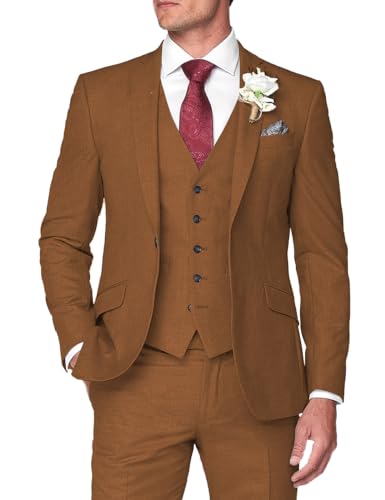 Tiavllya Herren Slim Fit 3-teilige Anzüge Formelle Hochzeit Bräutigam Anzug EIN Knopf Smoking Blazer Jacke Weste Hosen Set （60, Hellbraun） von Tiavllya