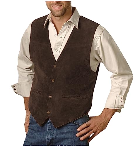 Tiavllya Herren Western Cowboy Weste Klassische ärmellose Wildleder Weste Smoking Abschlussball party（XL, Kaffee） von Tiavllya