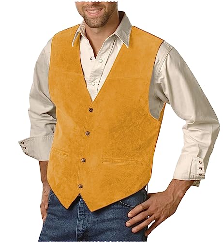 Tiavllya Herren Western Cowboy Weste Klassische ärmellose Wildleder Weste Smoking Abschlussball party（XXL, Gold） von Tiavllya