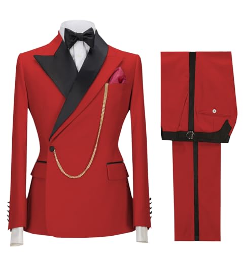 Tiavllya Männer 2-teilige Anzüge Formelle Slim Fit Peak Revers EIN Knopf Blazer und Hose Hochzeit Prom Party （48, Rot） von Tiavllya