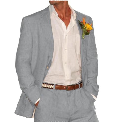 Tiavllya Sommer Leinen Anzüge Herren Zweiteilige Anzüge Set Casual Retro Hochzeit Smokings Party Strandanzug （4XL, Hellgrau） von Tiavllya