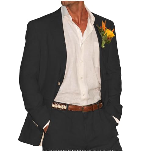 Tiavllya Sommer Leinen Anzüge Herren Zweiteilige Anzüge Set Casual Retro Hochzeit Smokings Party Strandanzug （XS, Schwarz） von Tiavllya