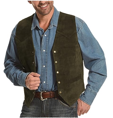 Tiavllya Vintage Herren Wildleder Anzug Weste Single Breasted Ärmellose Jacke Casual Cowboy Western Weste（XL, Armeegrün） von Tiavllya