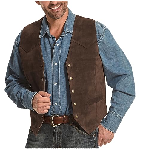 Tiavllya Vintage Herren Wildleder Anzug Weste Single Breasted Ärmellose Jacke Casual Cowboy Western Weste（XL, Kaffee） von Tiavllya