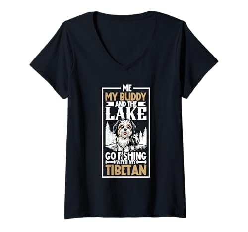 Damen Angeln und Tibet-Terrier T-Shirt mit V-Ausschnitt Damen Angeln und Tibet-Terrier T-Shirt mit V-Ausschnitt von Tibet-Terrier Designs