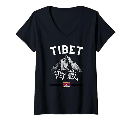 Damen Tibetische Flagge, Himalaya-Gebirge, Mount Everest T-Shirt mit V-Ausschnitt Damen Tibetische Flagge, Himalaya-Gebirge, Mount Everest T-Shirt mit V-Ausschnitt von Tibetan Heritage Hiking Tibet Souvenirs