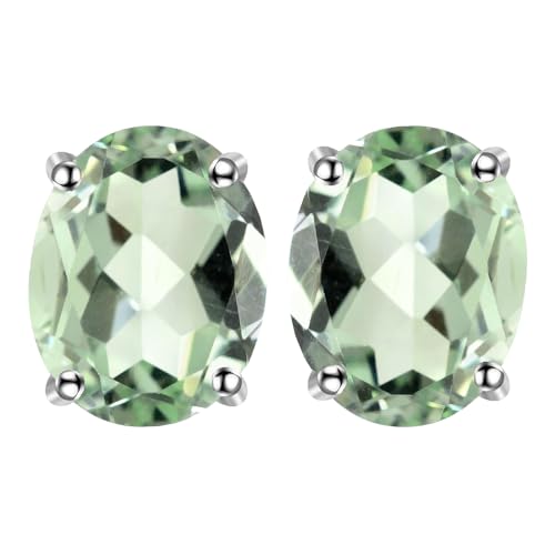 925 Sterling Silber Ohrstecker für Damen und Jugendliche natürlichen grünen Amethyst-Edelsteinen 9x7 mm handgefertigter Modeschmuck Geschenk für Partys und lässige Anlässe von Tibetan Silver