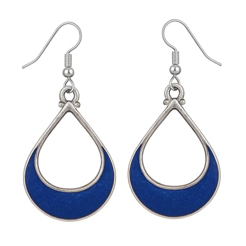 Blaue Lapislazuli Edelstein Chip Inlay Ethnische Stammes Boho Baumeln Ohrringe für Damen Ohrringe Einzigartige Handgefertigte Oxidierte Silber von Tibetan Silver