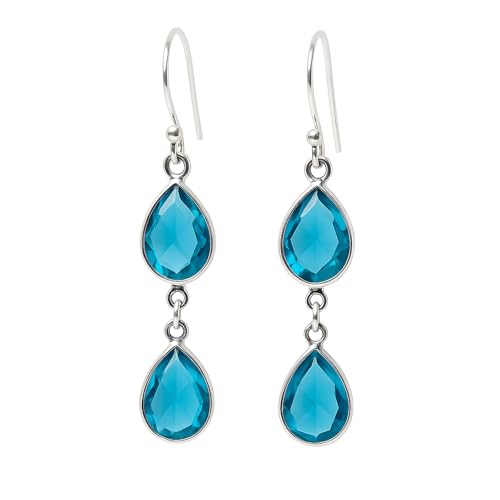 Blauer Topas Birnenform Edelstein Tropfen Baumeln Ohrringe für Damen 925 Sterling Silber Mode Designer Party Schmuck Handgefertigt von Handwerkern von Tibetan Silver