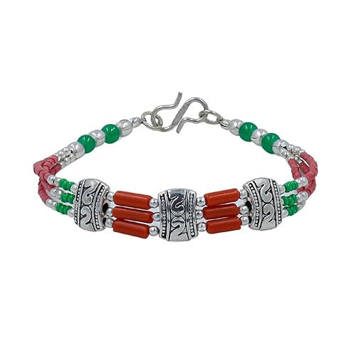 Boho Armband für Frauen Rote Koralle und Onyx Edelstein Perlen Designer 925 Oxidiertes Silber Beschichtet Armband Schmuck Boho Armband für Frauen Rote Koralle und Onyx Edelstein Perlen Designer 925 Oxidiertes Silber Beschichtet Armband Schmuck von Tibetan Silver