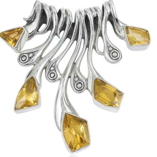 Citrin Edelstein 925 Sterling Silber Anhänger für Damen, Einzigartig Designer Moderner Anhänger Mode Party Schmuck von Tibetan Silver