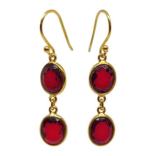 Echte Rote Granat Oval Form Edelstein Tropfen Baumeln Ohrringe Für Damen, Authentisch Vergoldet 925 Sterling Silber Mode Designer Schmuck Handgefertigt Von Handwerker/Länge: 4,5Cm Echte Rote Granat Oval Form Edelstein Tropfen Baumeln Ohrringe Für Damen, Authentisch Vergoldet 925 Sterling Silber Mode Designer Schmuck Handgefertigt Von Handwerker/Länge: 4,5Cm von Tibetan Silver