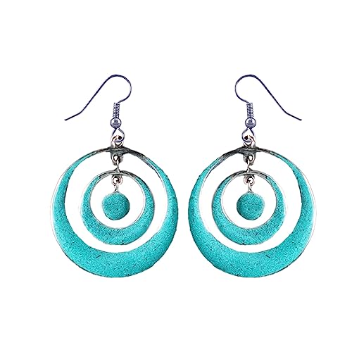 Handgefertigte Ohrringe Baumeln für Damen Türkis Edelstein Ohrhänger Ethnisch Designer Versilberte Mode Schmuck für Geschenke Drop Dangle Earrings von Tibetan Silver