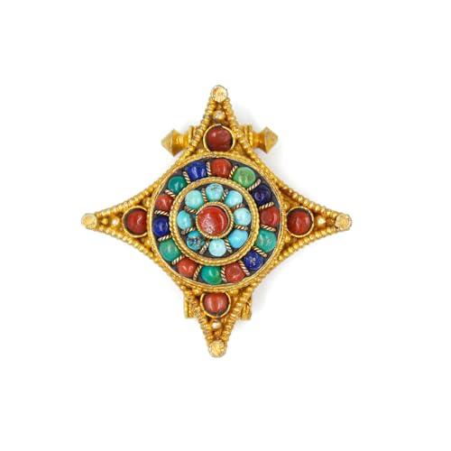 Handgefertigter Tibetischer Ghau-Anhänger – Spiritueller Ethno-Schmuck mit Koralle und Türkis – Für Damen – Oktober- & Dezember-Geburtsstein – Erinnerungsstück von Tibetan Silver