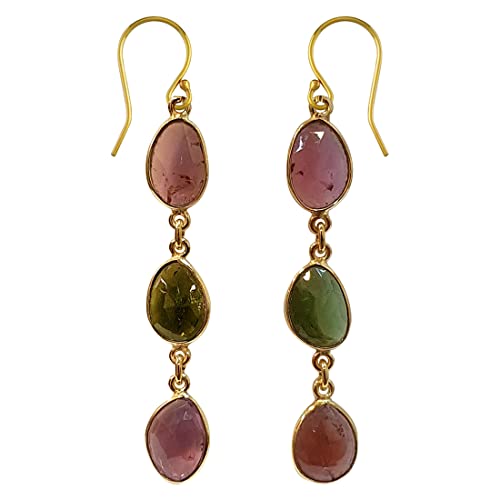 Multi Turmalin Edelstein Tropfen Ohrring für Damen 18 Karat Gelbgold vergoldeter Silber Mode Ohrring Geschenk party modern Handgefertigt Designer Ohrhänger Schmuck von Tibetan Silver
