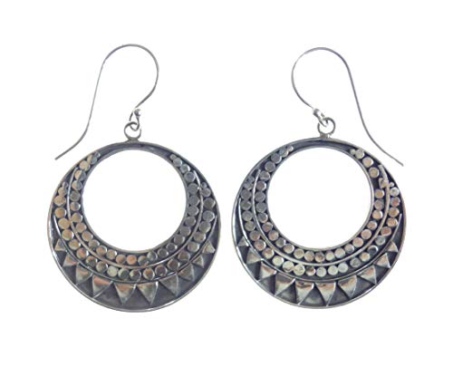 Ohrhänger 925 Sterlingsilber für Damen, feiner handgefertigter ethnischer Stammes-Boho-Stil, moderne Designer-Partyschmuck, besonderer Geschenkschmuck von Handwerkern von Tibetan Silver