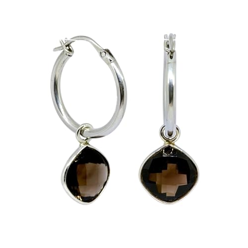 Rauchtopas-Edelstein 925er Sterlingsilber modische Creolen für Damen minimalistisches Design leichter Designer-Ohrring-Schmuck Rauchtopas-Edelstein 925er Sterlingsilber modische Creolen für Damen minimalistisches Design leichter Designer-Ohrring-Schmuck von Tibetan Silver