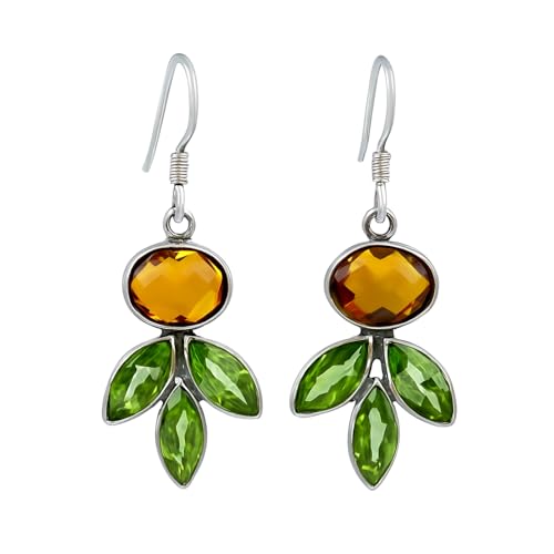 925 Sterling Silber Citrin und Peridot Edelstein Tropfen Ohrringe Mode Designer Handgefertigter Schmuck für Damen 4 x1,5 cm 925 Sterling Silber Citrin und Peridot Edelstein Tropfen Ohrringe Mode Designer Handgefertigter Schmuck für Damen 4 x1,5 cm von Tibetan Silver