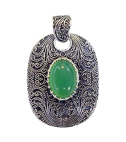 Tibetan Silver Handgemacht Filigraner Grüner Onyx Edelstein Versilbert Anhänger für Damen, Stammes- Ethnischer Designer Mode Halsketten Anhänger Schmuck, Anhänger für Party von Tibetan Silver