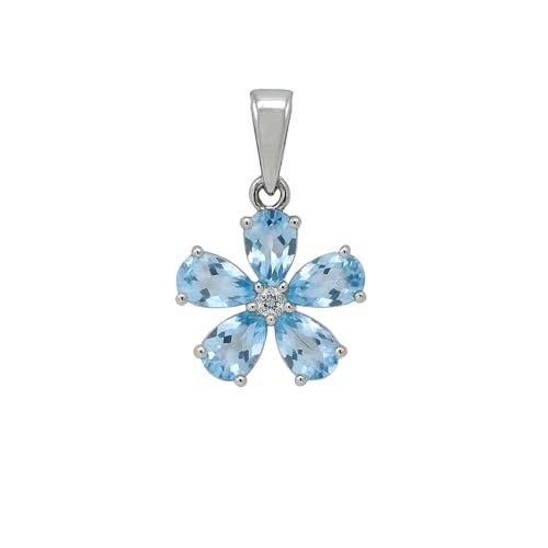 Blumen-Anhänger für Damen – 925er Sterlingsilber mit Blautopas – Dezember-Geburtsstein – Eleganter Damenschmuck – Handgefertigtes Geschenk von Tibetan Silver