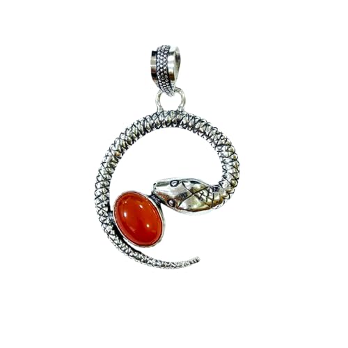 Tibetan Silver Echt Roter Onyx Edelstein Handgemachter Schlangen Design Anhänger Herren Und Damen, Ethnisch Stammes- Filigraner Stil Versilberter Schmuck, Mode Designer Halskette Anhänger Für Party von Tibetan Silver