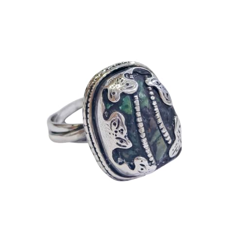 Tibetan Silver Handgefertigter Mode Schmuck Türkis Edelstein für Damen Versilbertes Designer Ringe Vintage Finger Ringe Deutsche Ringgröße 17,25 von Tibetan Silver