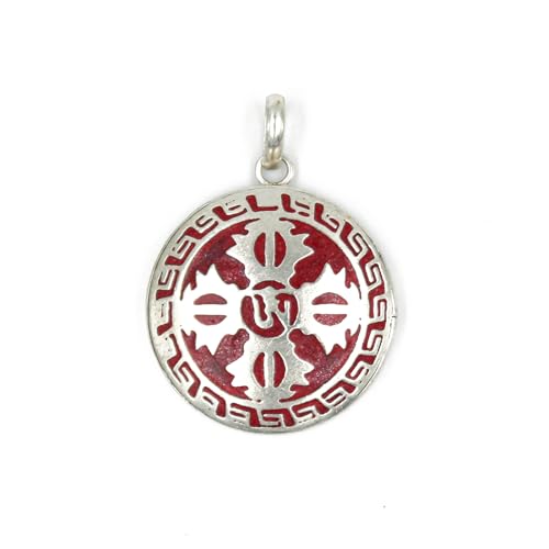 Tibetan Silver Tibetischer Doppel-Dorje-Anhänger für Damen und Herren – Handgefertigtes Boho-Amulett mit Koralle – Spiritueller Schmuck – Oktober-Geburtsstein – Symbolisches Geschenk von Tibetan Silver