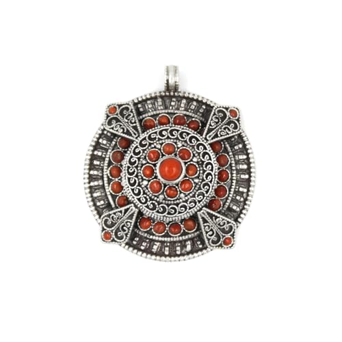 Tibetischer Mandala-Gebetsbox-Anhänger für Damen – 925er Sterlingsilber mit Koralle – Ethnischer Statement-Schmuck – Spirituelles Erinnerungsstück von Tibetan Silver