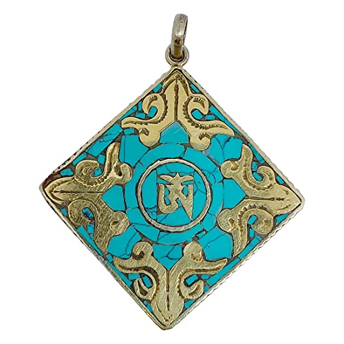Türkis Edelstein Chip Inlay Versilberter Boho Anhänger Schmuck für Damen und Männer Tibetisch Ethnisch Stammes Amulett Mode, Handgefertigt Anhänger von Tibetan Silver