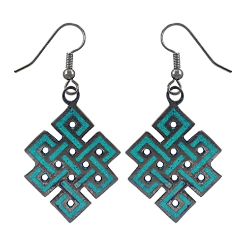 Wunderschöner handgefertigter tibetischer Unendlichkeitsknoten komprimierter Türkis-Inlay-Tropfen-Ohrring für Frauen Jugendliche 925 versilberter ethnischer Zigeuner-Boho-Mode Party-Ohrring-Schmuck Wunderschöner handgefertigter tibetischer Unendlichkeitsknoten komprimierter Türkis-Inlay-Tropfen-Ohrring für Frauen Jugendliche 925 versilberter ethnischer Zigeuner-Boho-Mode Party-Ohrring-Schmuck von Tibetan Silver