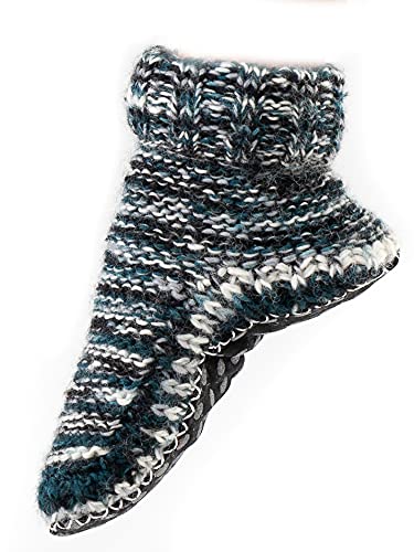 Tibetan Socks Handgestrickte Woll-Bootie-Hausschuhe mit rutschfesten Sohlen für Männer und Frauen (Grey S) von Tibetan Socks