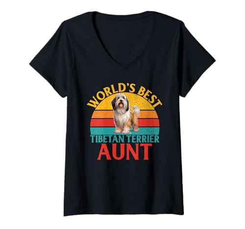 Damen Weltbester Tibet-Terrier Tante Tibetan Terrier T-Shirt mit V-Ausschnitt von Tibetan Terrier Gifts