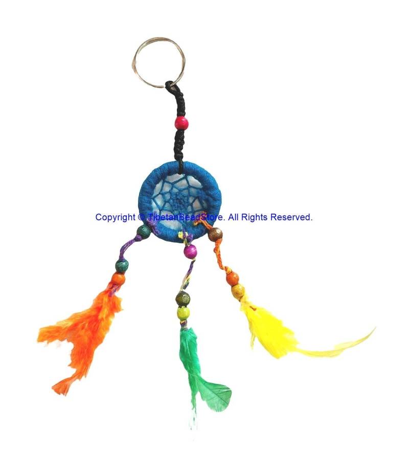 Handgemachter Traumfänger Charm Schlüsselanhänger Mit Bunten Federn - Hc167A8 von TibetanBeadStore