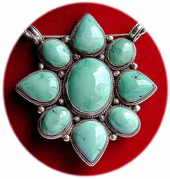 Türkisanhänger 9 Türkise Auf Sterling Silber von Tibetladen