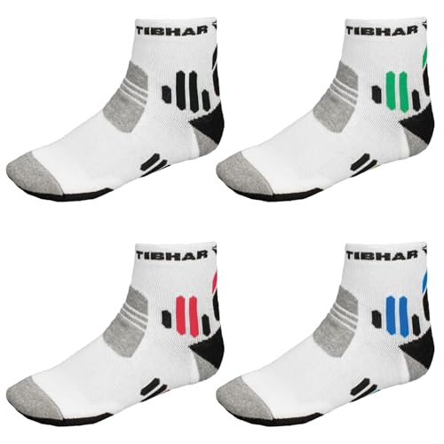 Tibhar Tischtennis Socken Tech II | Sportsocken | Funktionssocken Herren | weiße Socken (45-47, weiß-rot) von Tibhar