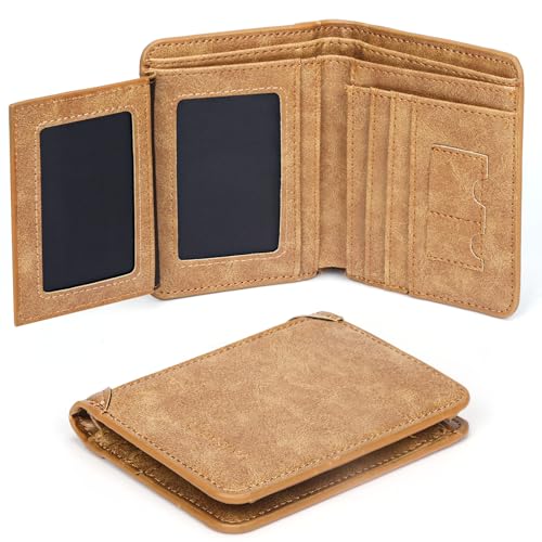Tibimon Portemonnaie Herren Klein, Portmonee Herren Slim mit 9 Kartenfächer Wallet und 2 Transparente Fächer für Fotos oder Führerscheine Portemonnaie Herren Klein mit Münzfach Querformat (Khaki) von Tibimon