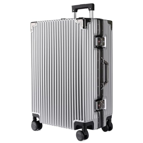 TidTop Reisekoffer Herren- Und Damen-Aluminiumrahmen-Koffer, Trolley-Koffer, Boarding-Koffer, Geräuschlos, Universal-Rad, Passwort-Box Trolley (Color : Silver, Size : A) von TidTop