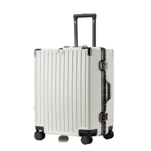 TidTop Reisekoffer Herren- und Damen-Aluminiumrahmen-Koffer, Trolley-Koffer, Boarding-Koffer, geräuschlos, Universal-Rad, Passwort-Box Trolley (Color : White, Size : 20) von TidTop